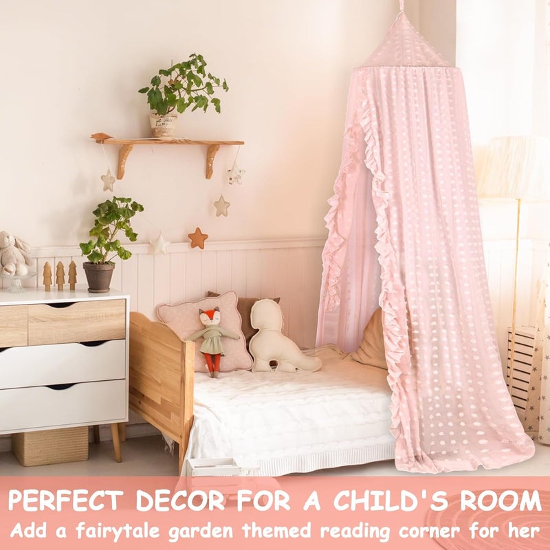 jiangcha Princess Bed Canopy for Girls - Crib Canopy for Bed - Mosquito Net for Bed, Kids Bed Canopy with Princess Room Decor for Girls Bedroom,Children's Reading Room Decor (Pink) - Image 5